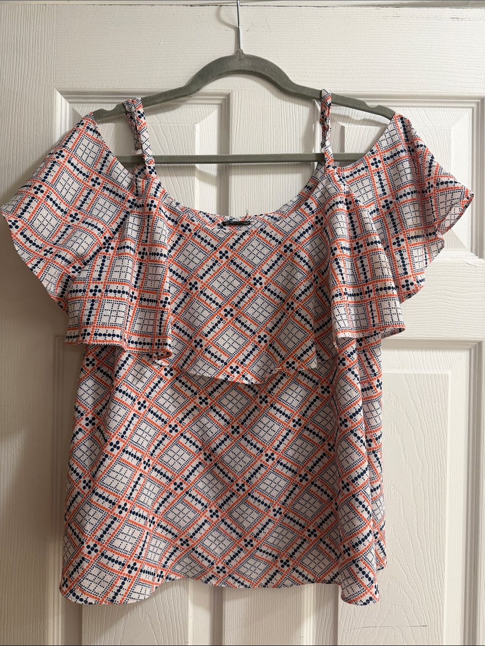 Women’s Off-Shoulder Ruffle Print Top - White & Coral